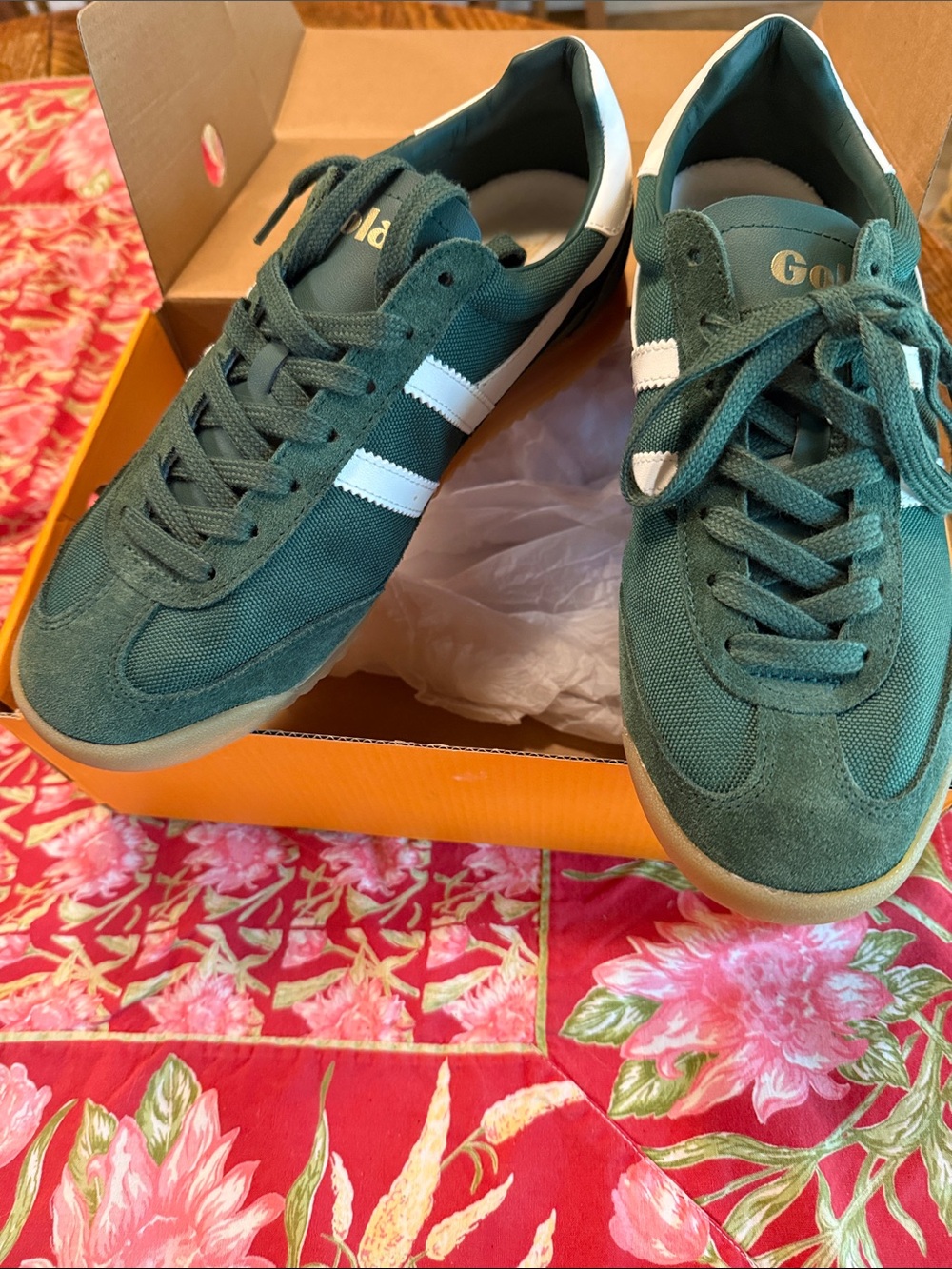Gola Green Sneakers with White Stripes women’s size 9 New never worn.